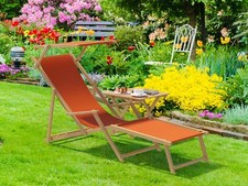 Chaise longue de jardin terracotta, bain de soleil pliant, en bois naturel