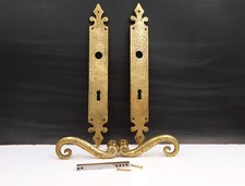 ☐7X7mm pair of door handles + hammered bronze plates, Aquitaine style