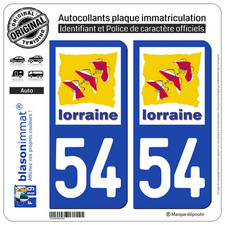2 Stickers autocollant plaque immatriculation : 54 Lorraine LogoType