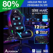 ALFORDSON Chaise Gaming Chaise de Bureau avec LED et Massant 8 Points Noir