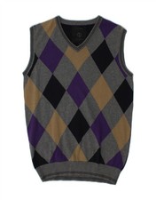 JACK & JONES Mens Premium Vest Tank Top Medium Grey Argyle/Diamond Cotton CG08
