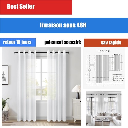 Rideaux voilage blanc - , 140x225