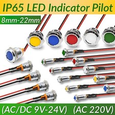 8mm-22mm Waterproof LED Indicator Warning Signal Light Thread Metal Panel Mount