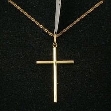 Pendentif Et Chaîne Or 18K 750 Mls. Croix Tube Carré 25,4 X 15,9 MM.