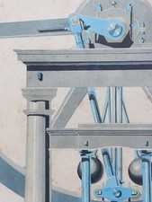 Large industrial drawing vertical steam machine pump 1875 19th century Flourac