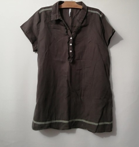 Tunique marron gris lin - , et