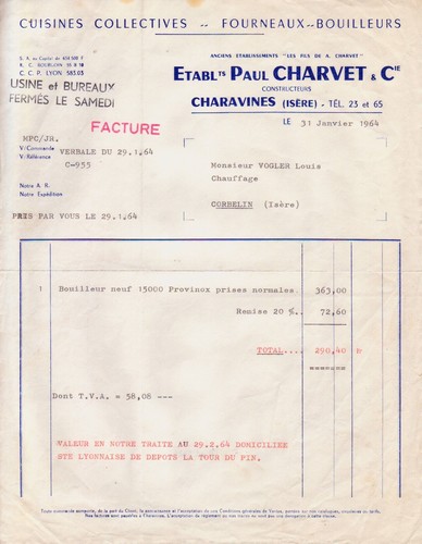 Charavines facture traite - charavines,