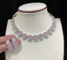 Indien Bollywood Mariage Fête Usure Plaqué Argent Ensemble Collier Femme JK _93