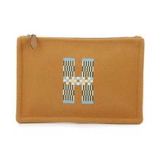 HERMES Flat Pouch H Natte Size PM Wool 100% Cognac