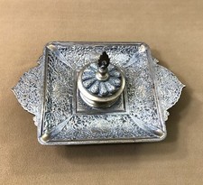 ancien encrier en bronze Décor oriental Nécessaire de bureau Encre Porte Plume