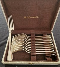 CHRISTOFLE - 12 FOURCHETTES ENTREMET / DESSERT EN MÉTAL ARGENTÉ Modèle SPATOURS 