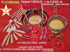 PLAYMOBIL Ancien GRAND CIRQUE CHAPITEAU arche lumineuse   + CAGE DRESSEUR FAUVES
