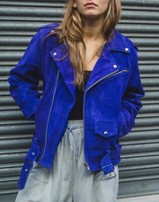 Blouson cuir daim femme bleu