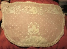 Antique WHITE LINEN HAND EMBROIDERED HEADDRESS LEAVES & BERRIES SAND STITCH 19th century