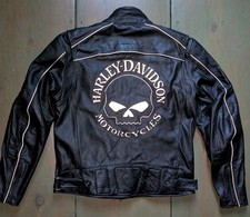Harley Davidson Mens LARGE Willie G REFLECTIVE SKULL Leather Jacket w/Liner Vest