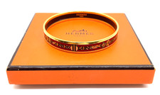 Auth Hermes Enamel PM Red /Gold Accessory Bangle W/Box RT030033