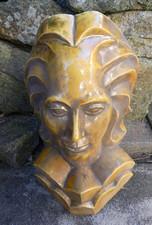 Ceramic Art Deco face sconce Deco good condition yellow enamel iridescent 36cm