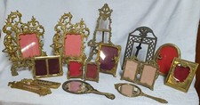 Rare Lot of Photo Frames, Handmade, Mirror and Barometer, Solid Bronze Antique