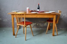 Table ancienne de ferme ou de bistrot en bois massif hêtre clair style bohème 