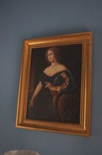 Belle peinture tableau  huile sur toile, avec cadre dore 50x40cm, d un chateau