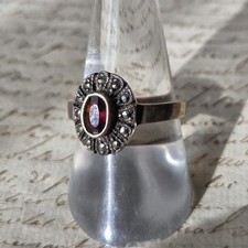 Bague Vintage en Argent Grenat Marcassites T56 Sterling Silver Ring