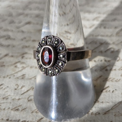 Bague vintage argent grenat - argent,