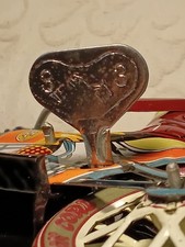 Lithographed Sheet Metal Mechanical Sidecar Motorcycle - Vintage Key Toy