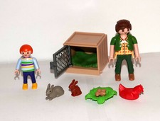 PLAYMOBIL - ANIMAUX FERME  CLAPIER LAPINS + POULE PONDEUSE + FERMIERE + ENFANT