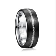 8MM Men’s Tungsten Carbide Ring Inlaid Carbon Fiber + Imitation Vermiculite Ring