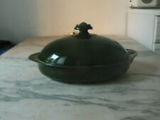 RARE ANTIQUE VINTAGE CERAMIC GREEN & WHITE PORCELAIN WATER HEATING DISH XX e