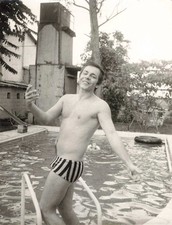 OLD PHOTOGRAPH YOUNG MAN IN HIS POOL POSING
