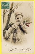 Old postcard FANTASY child coat Astrakan Happy New Year to Emile Dumont in Montreuil