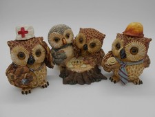 07 ) MAGNIFIQUE LOT DE 3 FIGURINES HIBOUX CHOUETTES  EN RÉSINE  ITALIE ?