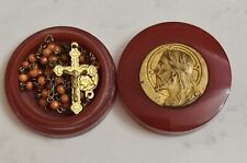 Antique child's rosary in bakelite box. glass beads 
