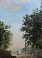 19th Century Travelling Monk Oil/Canvas Genre Scene