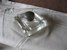Antique Napoleon III era crystal and pewter inkwell