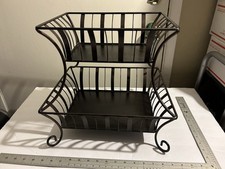 Rare Ornate Metallic 2-Tier Dark Brown Fruit Basket