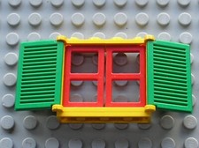 LEGO Yellow window 3853 + red pane 3854 + green shutter ref 3856