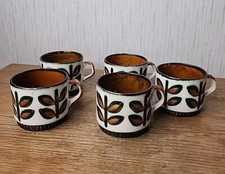 Vintage Boch Rambouillet Belgium Pottery Tea Cups (5) 1841-1966 Goemetric Retro