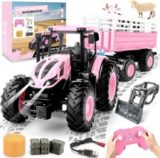 Tracteur Télécommandé Enfant, 2.4 GHz Tracteur Jouet avec Remorque Électrique