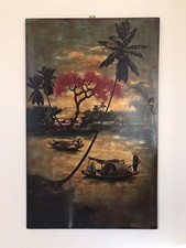 École viêtnamienne.Coucher sur les jonques,c.1980.Panneau bois laqué.80x50.SBD