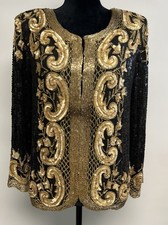 VTG Jean For Joseph LeBon Pure Silk Beaded Cardigan Jacket Glam Small Mob Wife