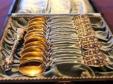 Stunning 12 Solid Silver Mocha Spoons and Sugar Tweezers Service.