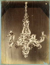 France, vintage albumen print antique chandelier.  22x28 C Albumin Print