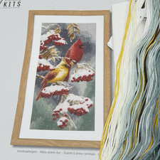 Vervaco Cardinals Cross Stitch Kit Scarlet And Snow Birds Winter Scene Opened