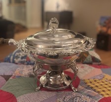 Vintage Silverplate Chafing Dish – Complete Set – Burner, Insert, Lid, Handle