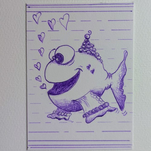 Original aceo atc purple fish - aceo,