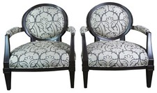 2 Vintage Oversized Brunschwig Fils French Fauteuil Balloon Back Club Arm Chairs