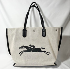 Longchamp Essentiel Canvas Tote Bag L Logo Horse Black Unused Outlet from JAPAN
