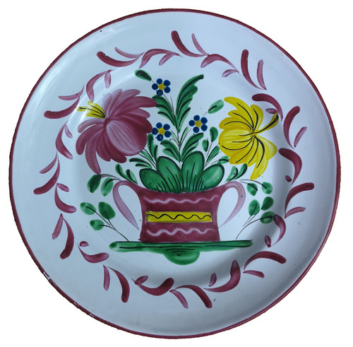 Assiette pot fleuri faience - assiette,